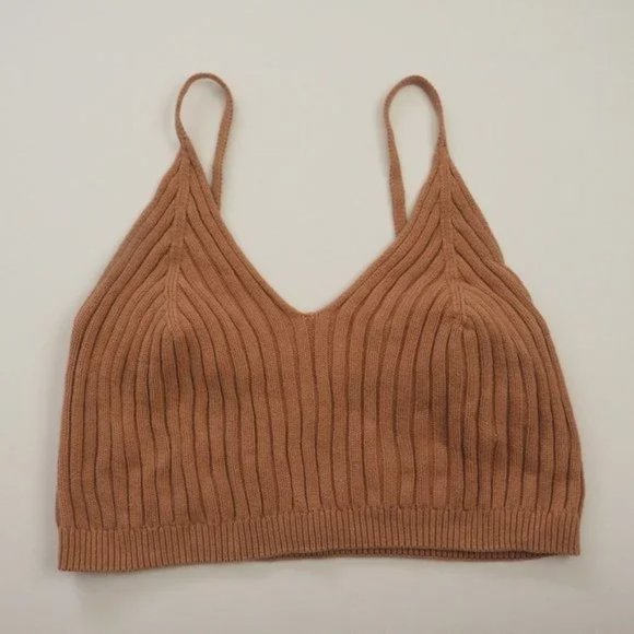 Free People Corset Detail Swit Spaghetti Strap Ribbed Knit Cami Crop Top sz M - Picture 4 of 6